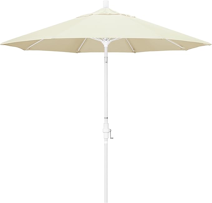 California Umbrella 9' Round Crank Lift, Collar Tilt, Aluminum Pole, Fiberglass Rib Patio Umbrella, White Finish