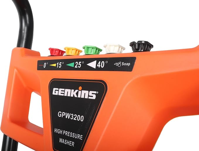 Genkins 3200 PSI Gas Foldable Pressure Washer, 2.5 GPM Residential Power Washer,5 Nozzles, Soap Tank & 25 Ft Hose, Portable Cleaner for Car, Patio, Driveway & Fence
