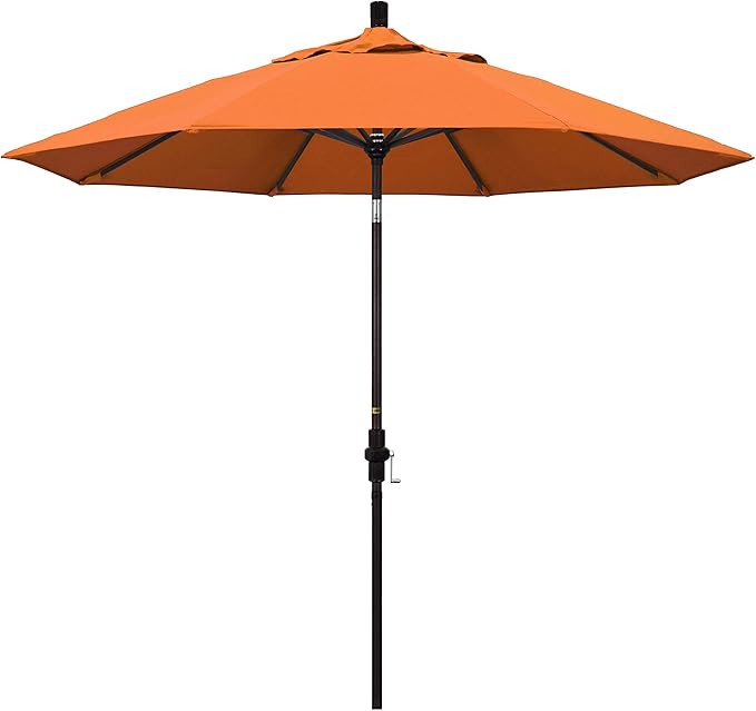 California Umbrella 9' Round Aluminum Market Umbrella, Crank Lift, Collar Tilt, Bronze Pole, Sunbrella Spectrum Cilantro