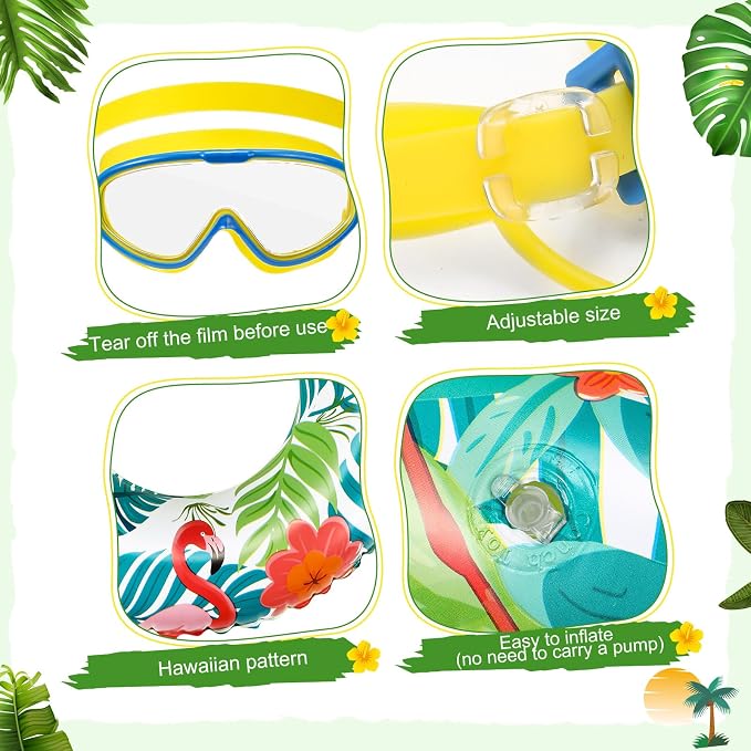 Aliceset 2 Pcs Summer Porch Goose Outfits Hawaiian Pool Goose Cloth Costume Swimsuit with Swim Ring Sunglasses, Fits 23'' Lawn Statue for Patio Yard Garden Outdoor Decor(Flamingo Style)