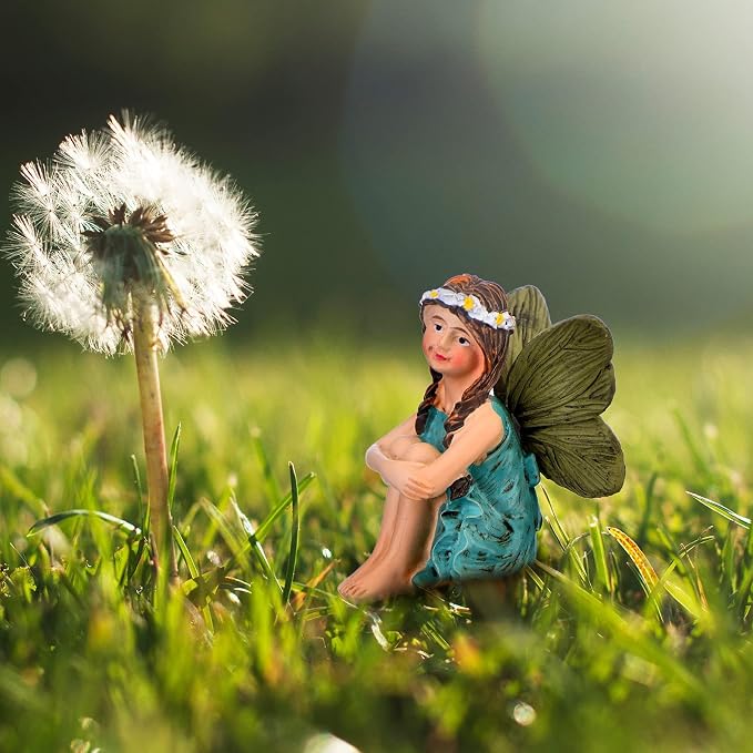 6 Miniature Fairy Figurines for Garden Outdoor, Resin Fairies with Sticks | Fairy Garden Accessories, Set of 6, Tiny Girl Sculptures, Plant Pot Decor, Lawn Ornaments, Indoor Outdoor Use