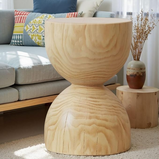 Wood Side Table、Round Wood Coffee Table, Wooden Stool, Side Table, Round end Tables Living Room(Color:Log Color)