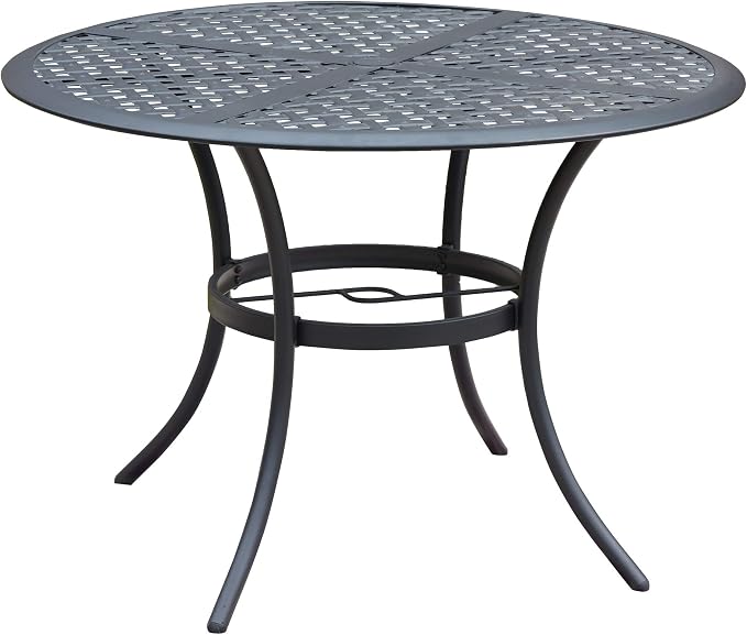 LOKATSE HOME 42.1'' Outdoor Patio Bistro Metal Wrought Iron Round Dining Table with Umbrella Hole - Black