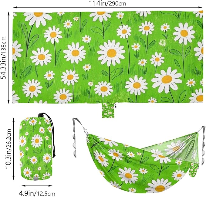Lovely Daisy Floral Green White 330lb Capacity Hammocks for Camping Hanging Hammock for Indoor Outdoor Patio hamaca para Camping 0 a 24 Meses
