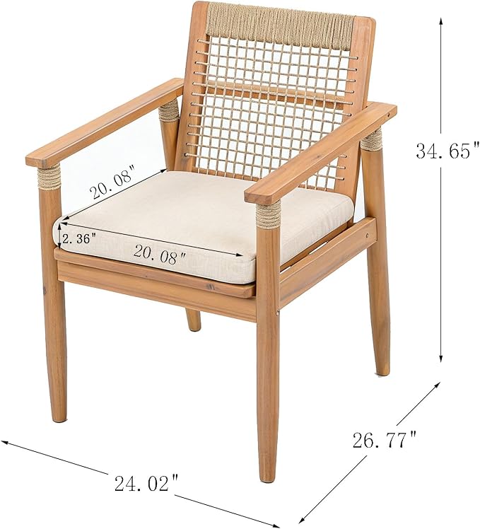 Christopher Knight Home Doca 7 Piece Acacia Wood Outdoor Dining Table Set for 6, Extendable Dining Table and 6 Patio Chairs with Cushion & Rope Accent, Wooden Outdoor Patio Furniture Set, Teak+Beige