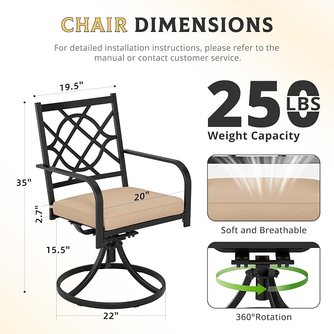 8 Piece Patio Dining Set Outdoor Furniture Set, Rectangular Metal Patio Dining Table with Umbrella Hole & 9FT Patio Umbrella 6 Swivel Dining Chairs for Garden Lawn Yard