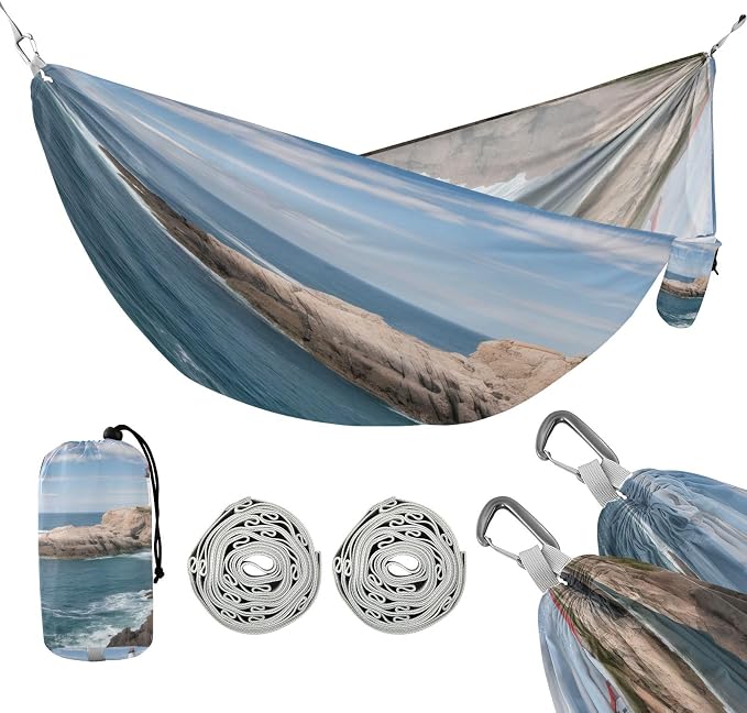 Lighthouse Camping Hammock, Portable Lightweight Single Hammock with Tree Straps and Aluminum Carabiners, 114" x 54" Travel Hammock for Hiking Backpacking Beach