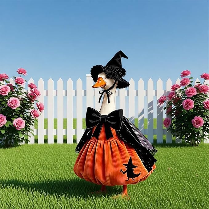 Mtsebmves Pumpkin Wizard Porch Goose Outfit Witch Geese Costume 23-Inch Porch Goose Dress for Yard Lawn Outdoor Garden Patio