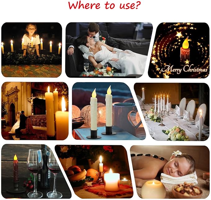 CVHOMEDECO. Real Wax Hand Dipped Battery Operated LED Timer Taper Candles Country Primitive Flameless Lights Décor, 6-3/4 Inch, Ivory, 3 PCS in a Package