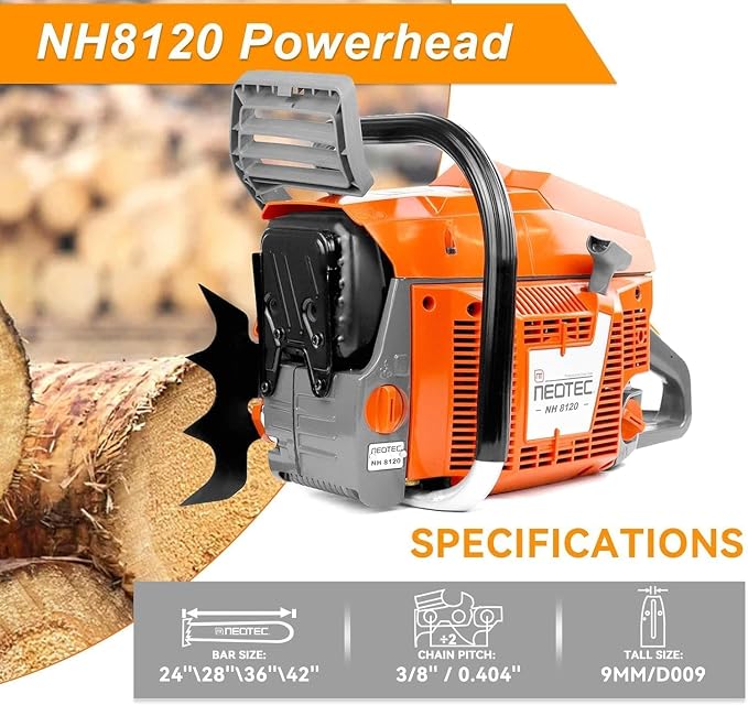 NEO-TEC NH8120 Chainsaw Gas 120cc Gas Powered Chainsaw with 28 Inch Bar, 8.4hp 6.2kw Big Large 2-cycle Motosierra De Gasolina for Extreme Logging Cutting, All Parts Fit for Husqvarna 3120 Xp