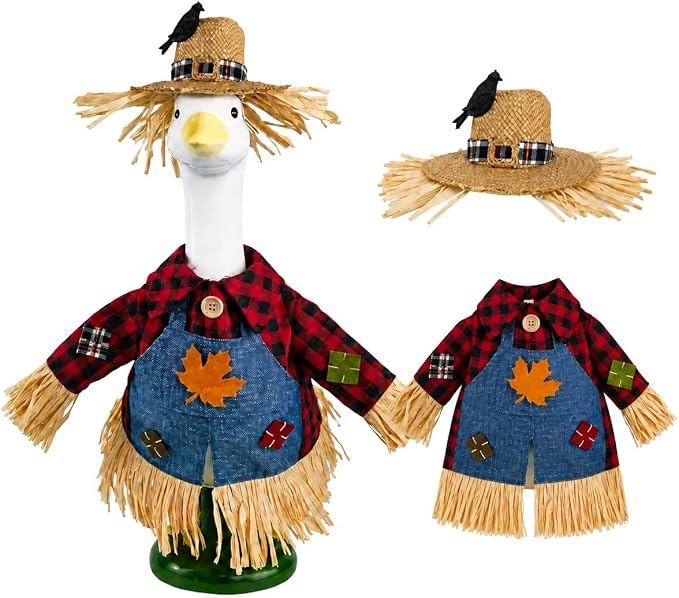 STONESTAR Scarecrow Porch Goose Outfits, Fall Thanksgiving Lawn Goose Statue Scarecrow Costume for 23" Lawn Geese, Autumn Halloween Goose Clothes for Outdoor Garden Patio Yard Decor