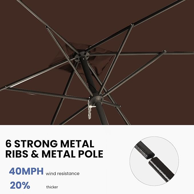 6.5x10FT Rectangular Patio Umbrella with Push Button Tilt & Crank Lift for Garden,UV Protection Outdoor Umbrella for Deck,Pool and Yard,Brown