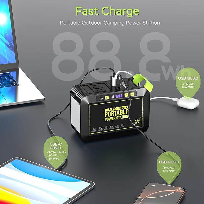[FathersDayGifts] MARBERO 80W Solar Powered Generator with Panels 25W Included, 88.8Wh Portable Power Station with AC Outlet 120W Peak Fast Charging 110V for Camping Outdoor Home Backup Backup RVs