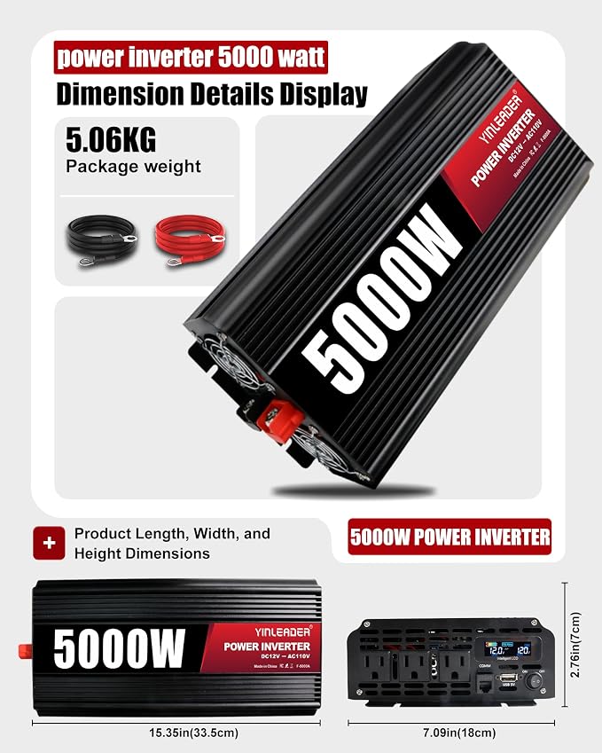 4000 Watt Power Inverter 12V to 110V/120V Converter Peak Power 8000W with 3 AC Outlets,1 USB Port, Remote Controller & LCD Screen DC to AC Inverter for RV Camping Off-Grid Solar Inverter Systems