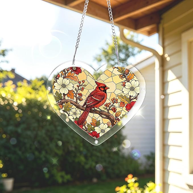 Acrylic Puzzle Suncatcher, Sun Catchers Puzzle for Window Hanging | 8.9 in Heart-shaped Cardinal DIY Suncatcher Puzzle Gifts for Adults, Women, Men, Wife, Mom, Birds Lover, Home & Garden Decor
