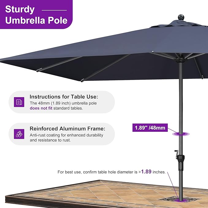 PURPLE LEAF 11.5' x 8' Patio Market Umbrella Outdoor Table Sun Umbrellas with Crank 8 Aluminum Sturdy Ribs for Pool Deck Backyard Beach Black