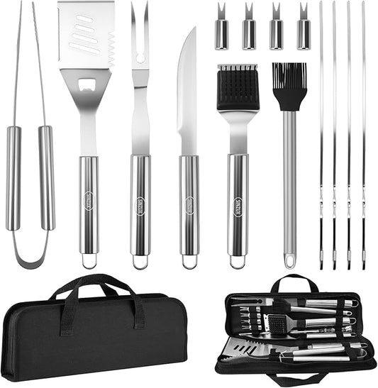 15PCS Stainless Steel BBQ Grill Accessories Set, Dad Gifts for Fathers Day Grilling Gifts, Portable Practical Grill Tool Utensils Kit with Storage Bag for Outdoor Grill Camping Backyard Cooking