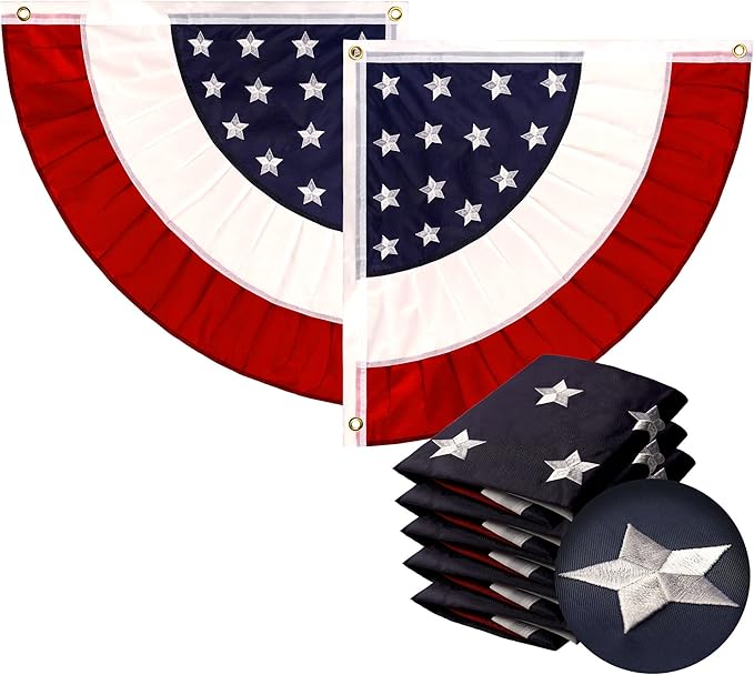 G128-5 Sets: USA Pleated Fan Flag Star 1.5x1.5FT Center Quarter Circle Embroidered Polyester Stars and Stripes