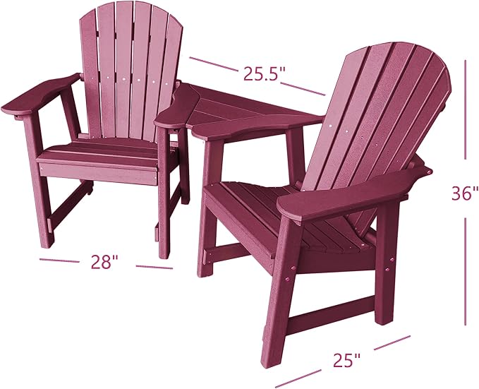 Phat Tommy 2 Chair Dining Table Set - Poly Outdoor Furniture - Small Patio Dining Set for Apartment Balcony Furniture, Recycled Poly Lumber Chairs and Table, Dark Red