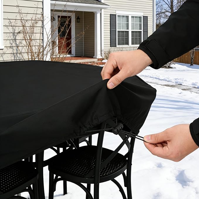 RosieLily Round Patio Furniture Covers Waterproof, Round Covers for Outdoor Table Chair Set, 600D Heavy Duty No Fading UV Resistant Cover for Outdoor Dining Table Chairs, 70" D x 23.6" H-Black