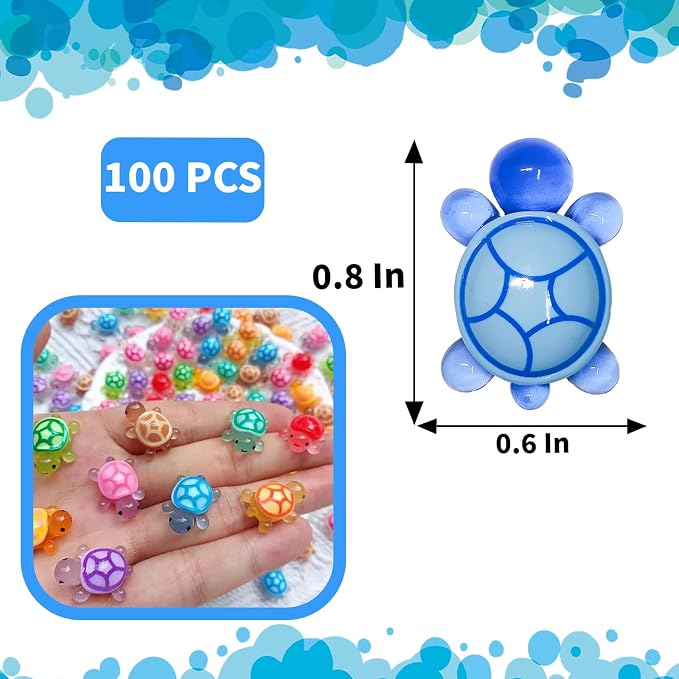 100 Pcs Mini Glow in The Dark 3D Resin Turtles Miniature | Garden Figurines, DIY Dollhouse Fish Tank Fridge Wall Art, Safe Durable Non Fading, 10 Colors