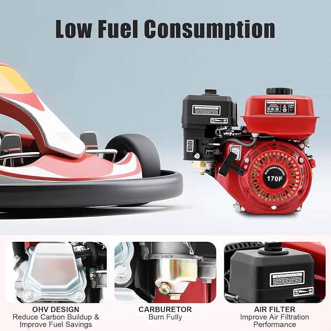 212CC Gas Powered Engine, 3000W 7.5HP Gas Engine Motor 0.95 Gal Small Go Kart Engine for Water Pumps, Lawnmowers, Minibikes 3600Rpm with Nylon Camshaft & Air Filter Pull Start