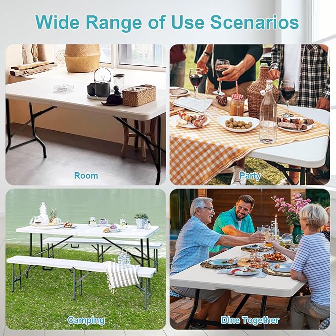 6FT Folding Tables Heavy Duty Folding Table, Multi-Functional Fold Up Table for Outdoor Camping Picnic Parties, Indoor Events White Training Table with 330lbs Static Weight Capacity
