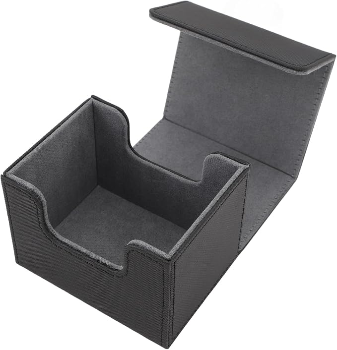 Zunate Card Deck Box with Magnetic Flap Lid, Large Capacity PU Leather Storage Box/Cover for Game Cards and Tarot Cards, Black, Holds Up to 100 (Black)
