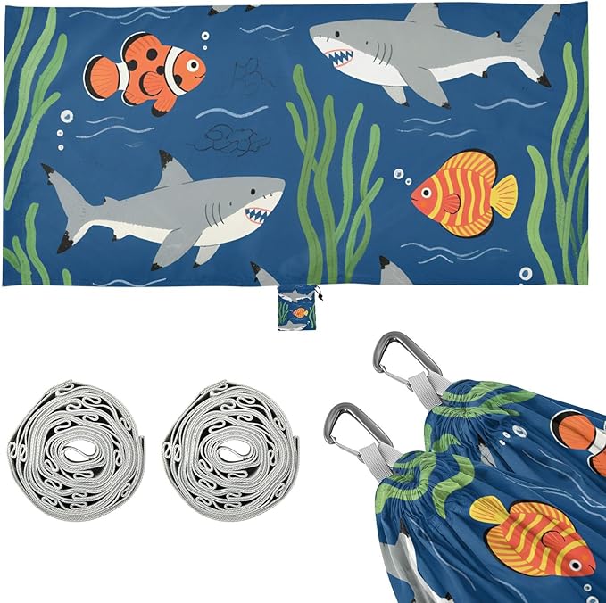Cartoon Cute Grey Shark 330lb Capacity Outdoor Hammocks with Hanging Rope Cloth Hammock for Indoor Outdoor Patio amacas para patios con Base de adultos