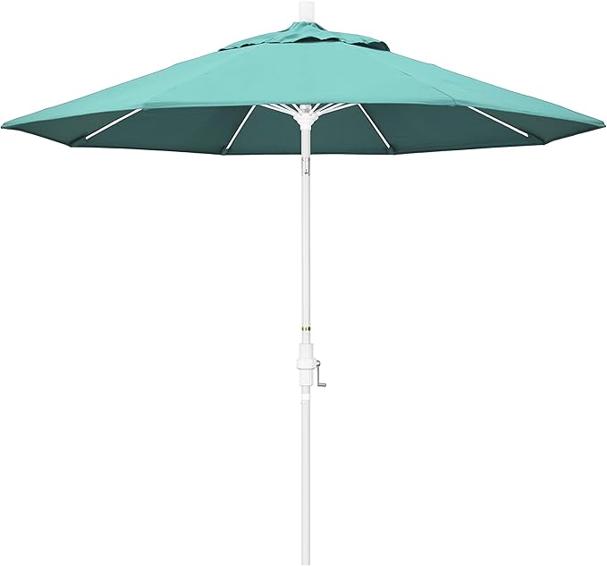 California Umbrella 9' Round Crank Lift, Collar Tilt, Aluminum Pole, Fiberglass Rib Patio Umbrella, White Finish