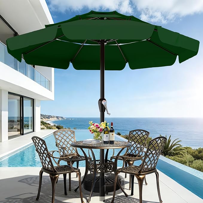 AreShark 12FT 3-Tiers Patio Umbrella with Valance, Outdoor with Crank, Large Outdoor Market Umbrellas Vented with 8 Sturdy Ribs, Patio Table Umbrellas for Garden, Deck, Backyard, Pool, Dark Green