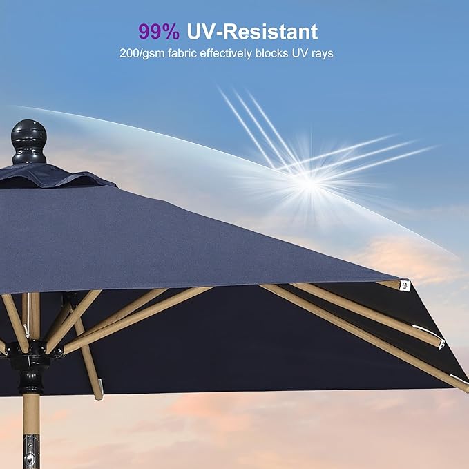 PURPLE LEAF 8' x 8' Square Outdoor Table Umbrella with Base Patio Umbrella Aluminum Market Umbrella with Push Button Tilt & Crank and 8 Ribs Outdoor Umbrella for Pool Backyard Beach, Navy Blue