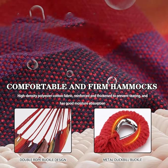 Outdoor Hammock, Thickened Anti-Rollover Hammock Chair for Camping, Compact and Portable Swing with Storage Bag, Load Bearing 150kg/330.7lbs(Orange-red)