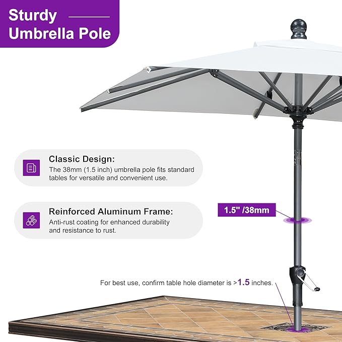 PURPLE LEAF 6' x 4' Rectangle Patio Market Umbrella with Base Outdoor Table Umbrellas Aluminum Frame Sun Shade with 8 Sturdy Ribs Tilt for Garden Deck Lawn Pool White