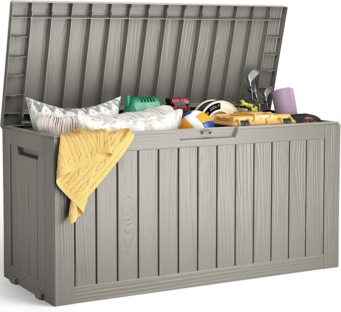 LubanNese Outdoor Storage Box, Waterproof Deck Box, Outdoor Patio Storage Bin, Weatherproof (Grey, 75 Gallon)