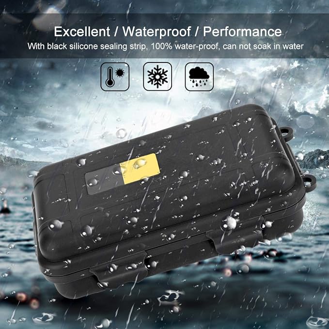 Cyrank Waterproof Storage Box,Shockproof Storage Container Outdoor Storage Box for Camping, Boating, Outdoor Survival 3 Colors 2 Sizes(Small-Black)