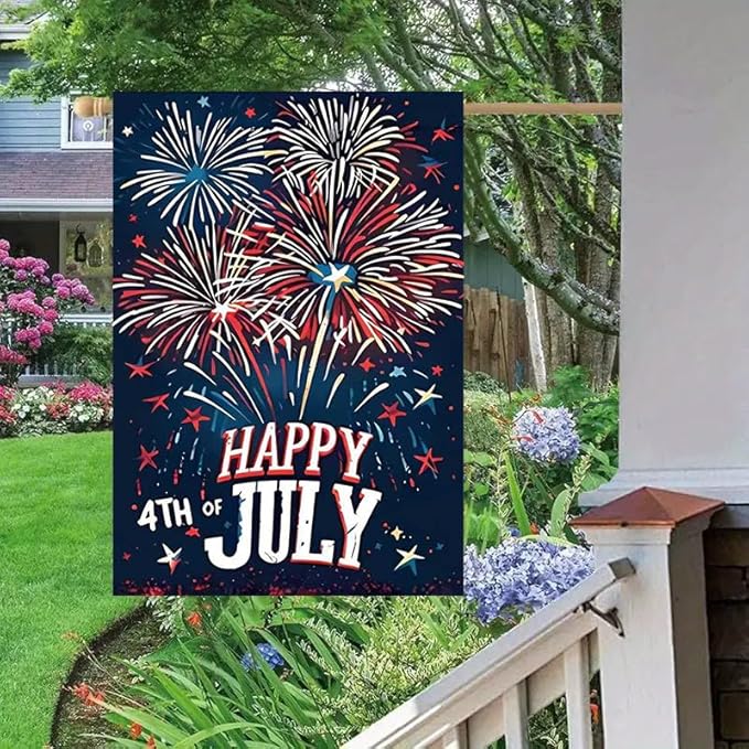 House Flags for Outside 28x40 Double Sided, Burlap Large Garden Flags Fourth of July Decorations for Independence Day Memorial Day, Decorative Patriotic Outdoor Flags for Patio Porch Garden Décor