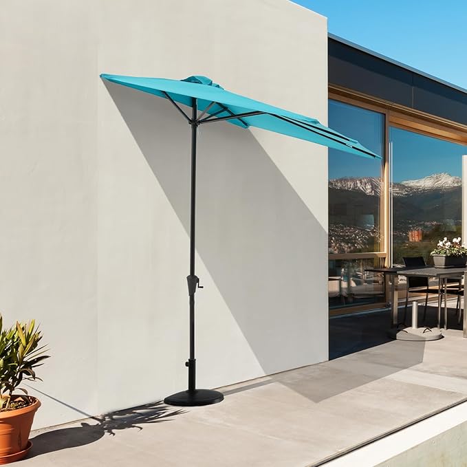 COBANA 7.5’by 4’Half Rectangular Outdoor Patio Umbrella for Patio, Balcony, Garden, Deck, Blue