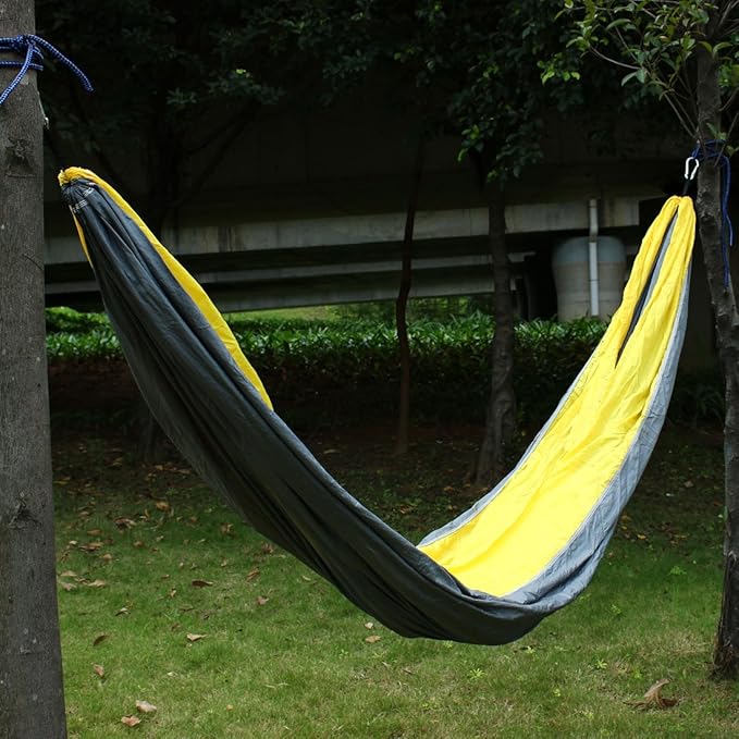 Ruilogod Beach Yard, Parachute Nylon, Double Nest, Swing, Relaxing Bed, Lightweight Portable, Hanging, Hammock with, Carabiners Gray Yellow (id: 39c f39 bfb f3b 94b