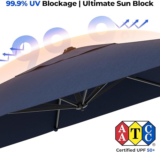 HOMSHADE 10x10 FT Cantilever Patio Umbrella Outdoor with Base- Large Offset Heavy-Duty Aluminum Umbrella with 360° Rotation, 6 Tilts, Windproof, 3-Year Fade Resistance for Pool Deck, Square, Navy Blue