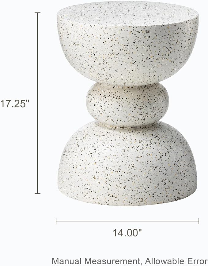 Glitzhome Outdoor Side Table, Round Small End Table with White Terrazzo Finish MGO Garden Stool, Set of 2 Lightweight Decorative Accent Table for Living Room Planter Stand Patio Backyard Pool Porch