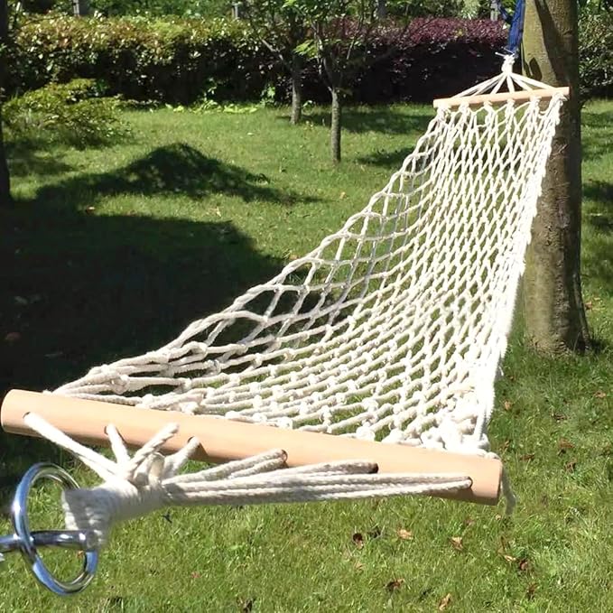 Cotton Rope Hammocks with Wood Spreader,Traditional Hand Woven Children Hammock for Outdoor, Indoor,Patio, Backyard,Accommodates One Person with a Weight Capacity of 220 lbs.