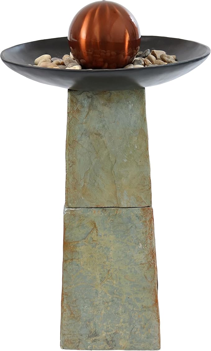 Sunnydaze Freestanding Slate Outdoor Water Fountain - 38-Inch H - Modern Decorative Orb Top