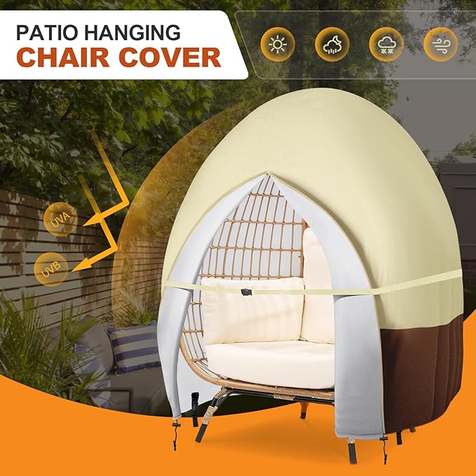 Outdoor Patio Hanging Egg Chair Cover Waterproof Double Egg Chair Cover for Outdoor Furniture Egg Swing Loveseat Cover 91 X 87 Inches, Beige