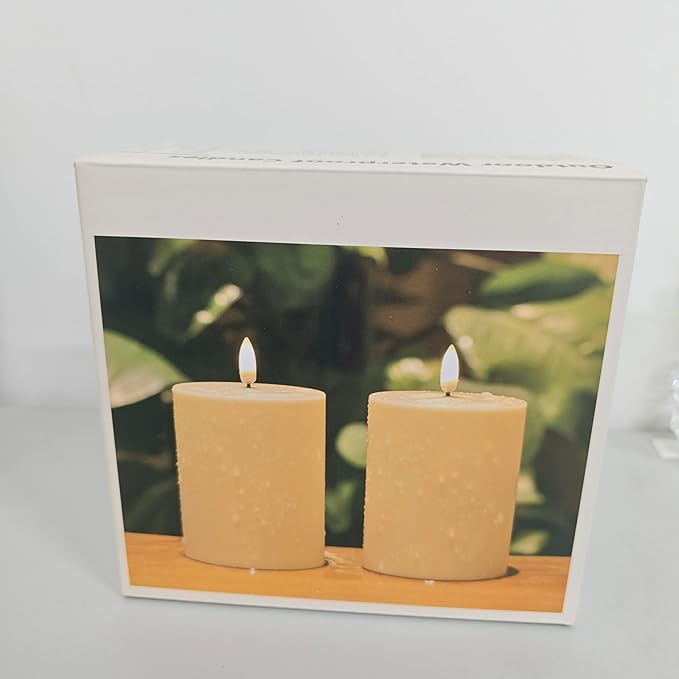 Blue Battery Operated Pillar Candles 3x4 Set of 2, LED Flameless Candles for Table Decor, Waterproof Decorative Candles for Patio Porch Outdoor Decor