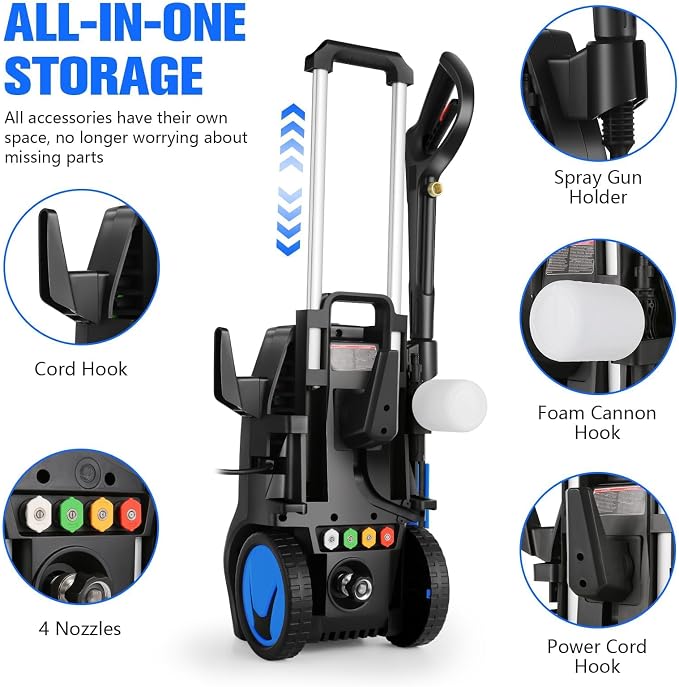 5000 PSI Pressure Washer, 4.0GPM Electric Power Washer,2000W High Pressure Washer, Professional Washer Cleaner, with Soap Bottle and 33FT Hose, Best for Cleaning Cars,Driveways,Patios (Blue)