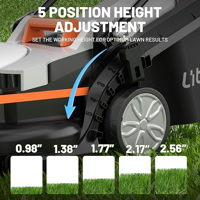 Litheli Electric Lawn Mower Cordless,Grass Cutter Machine for 1600 Sq.Ft. Lawnmower with Motor,13 in Cutting Width,8 Gallon Capacity,Cutting Height from 1 to 2.5 in（Include 4.0 Battery）