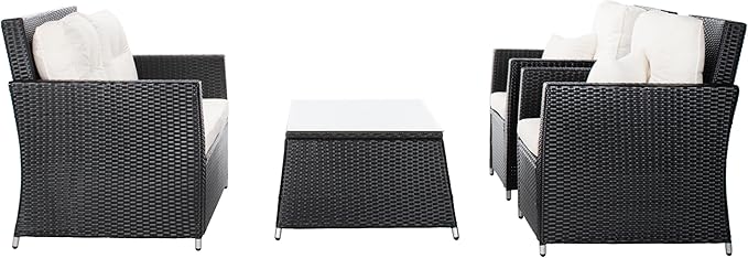 SAFAVIEH Outdoor Collection Lorma Black/Beige Wicker 4-Piece Conversation Patio Set