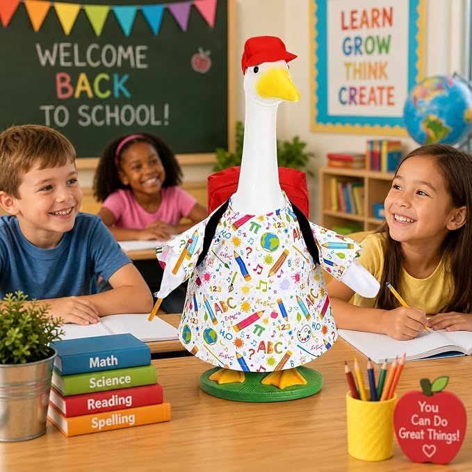 JcHrmers Back to School Porch Goose Outfits School Lawn Geese Clothes Fits 23" Cement Plastic Goose Statue for Classroom Outdoor Garden Yard Patio Decor