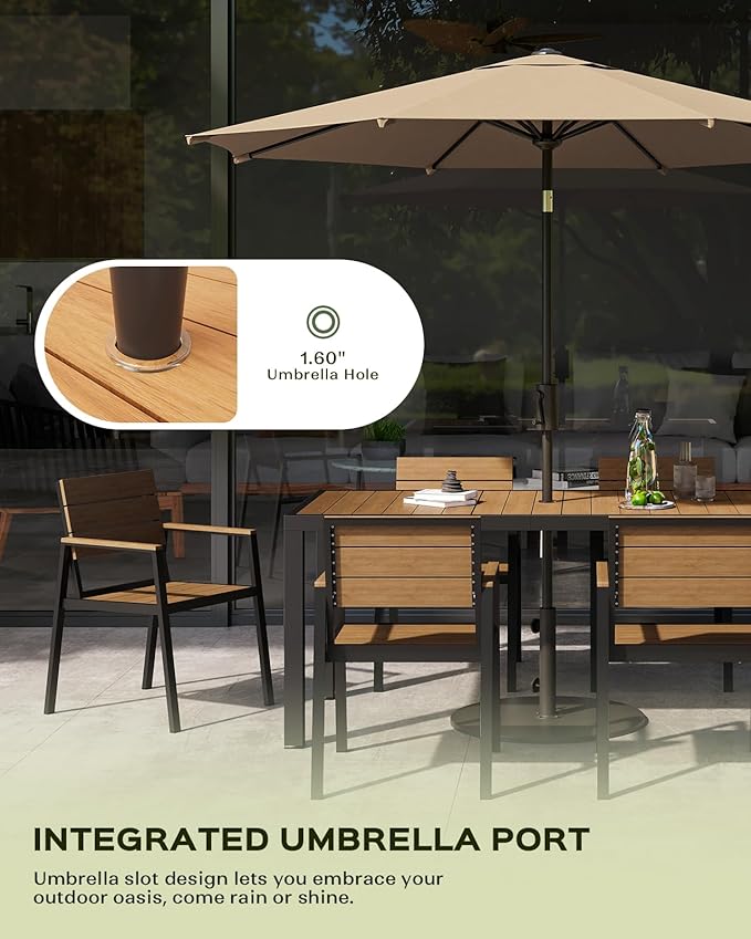 Vexwalx Outdoor Dining Chairs Set of 2, HDPS + Aluminum Patio Dining Chairs with Ergonomic Design and Wide Seat, 2 Piece Outdoor Chairs for Garden, Backyard, Deck (Gray-Teak)